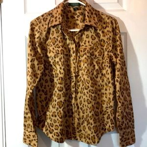Lauren Ralph Lauren Petite size large Leopard Print LS button up EUC